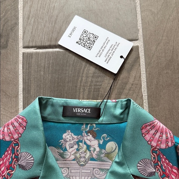 Versace Men's Teal and Pink Baroque Print Shirt - Picture 4 of 11